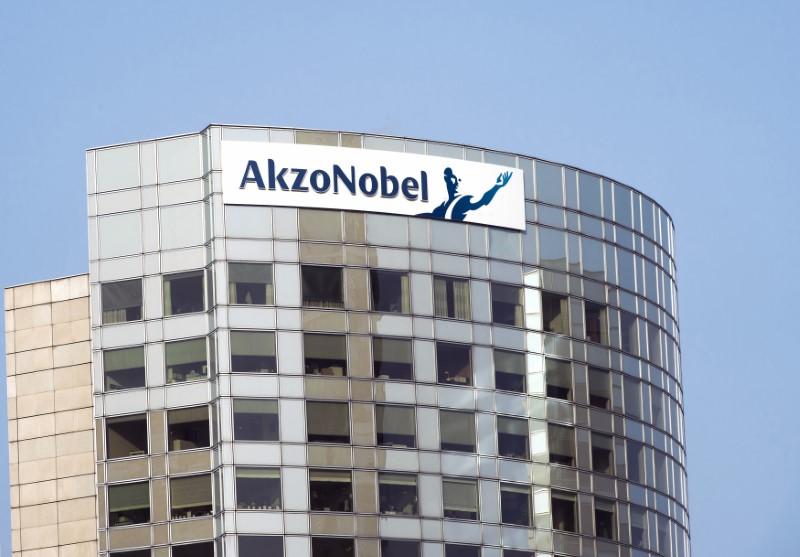 The sign of AkzoNobel is pictured at its headquarters in Amsterdam February 6, 2014. REUTERS/Toussaint Kluiters/United Photos