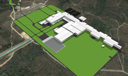 Rendering of Novelis' planned, brand new fully integrated aluminum recycling and rolling mill in Bay Minette, Alabama, USA.