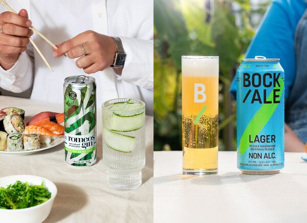 Labatt will now distribute non-alcoholic Romeo's Gin canned cocktails and Bockale beers in Quebec (CNW Group/Duvernois Creative Spirits)
