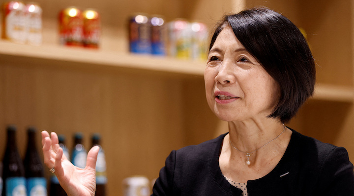 FILE PHOTO: Suntory Beverage &amp; Food Ltd.'s chief executive Makiko Ono speaks during an interview with Reuters at the company headquarters in Tokyo, Japan December 15, 2022.  REUTERS/Issei Kato/File Photo