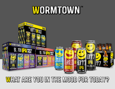 Wormtown's new look displayed on their year-round beer offerings and upcoming 2024 variety pack releases.