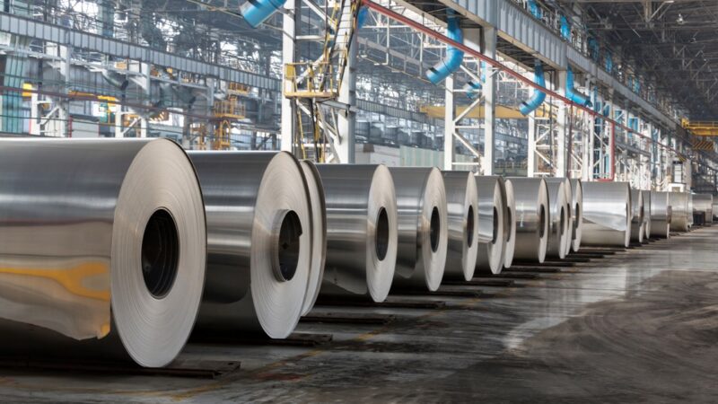 Row,Of,Rolls,Of,Aluminum,Lie,In,Production,Shop,Of